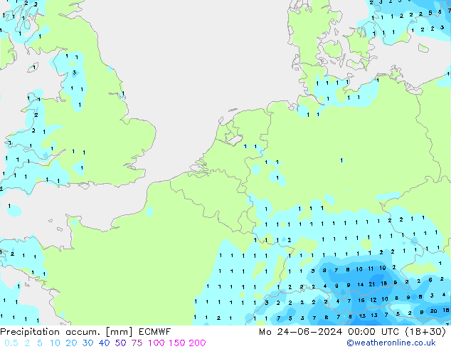 Precipitation accum. ECMWF  24.06.2024 00 UTC