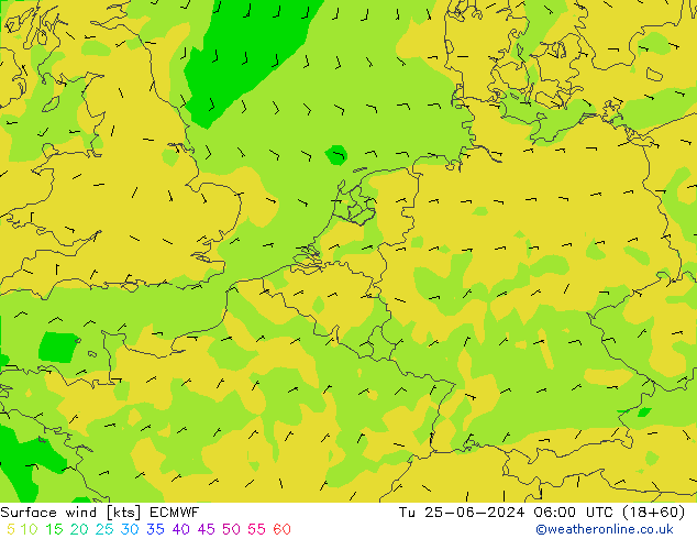 Viento 10 m ECMWF mar 25.06.2024 06 UTC