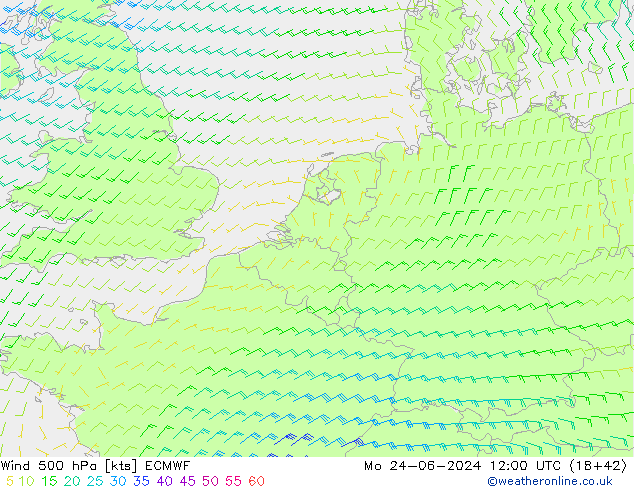 Wind 500 hPa ECMWF Mo 24.06.2024 12 UTC