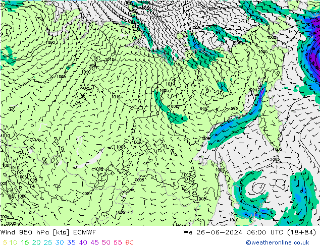 Wind 950 hPa ECMWF wo 26.06.2024 06 UTC