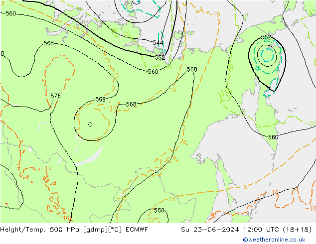 Z500/Regen(+SLP)/Z850 ECMWF zo 23.06.2024 12 UTC