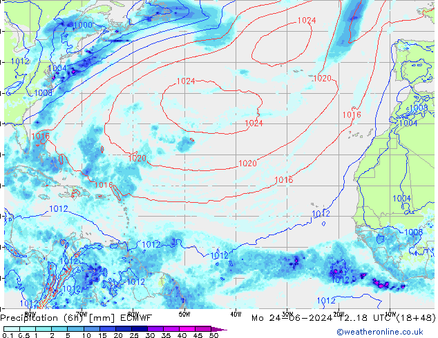 Z500/Rain (+SLP)/Z850 ECMWF Mo 24.06.2024 18 UTC