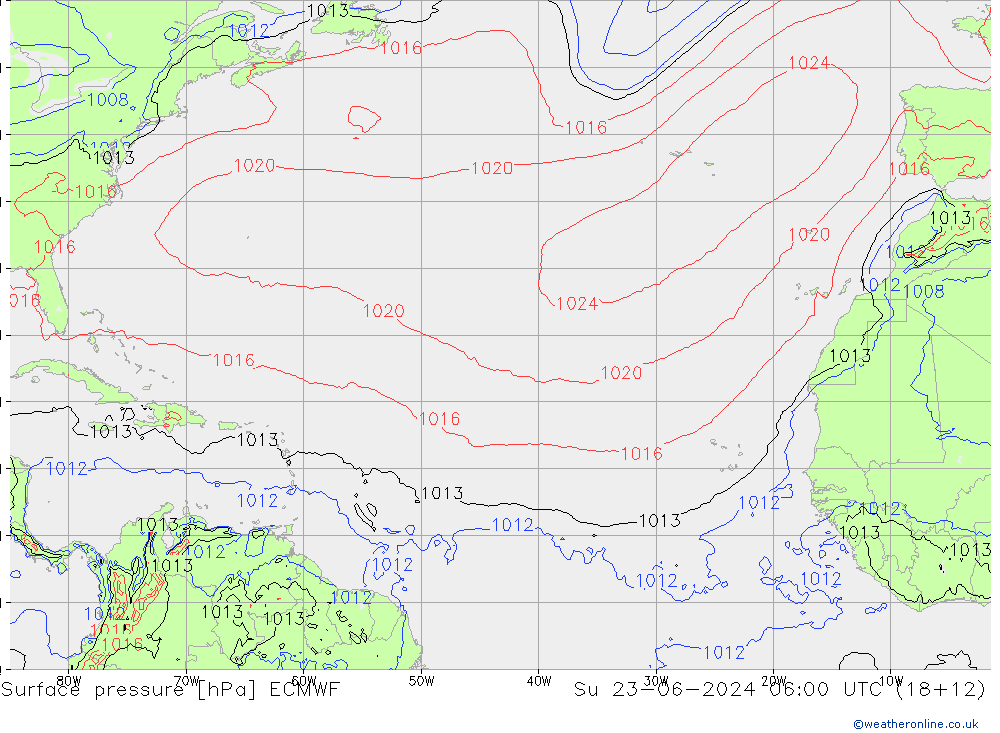 Pressione al suolo ECMWF dom 23.06.2024 06 UTC