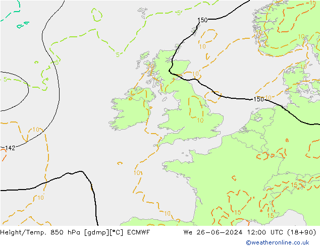 Height/Temp. 850 hPa ECMWF St 26.06.2024 12 UTC