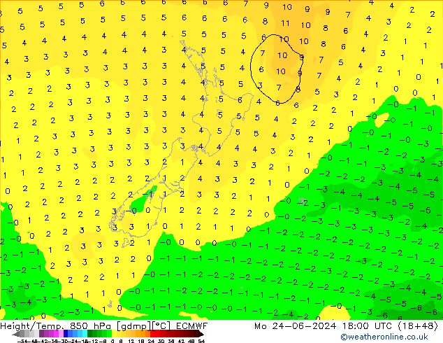 Z500/Yağmur (+YB)/Z850 ECMWF Pzt 24.06.2024 18 UTC