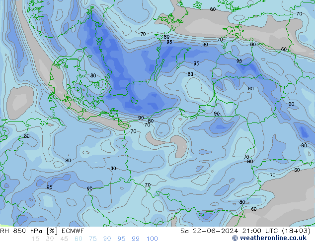 RH 850 hPa ECMWF  22.06.2024 21 UTC