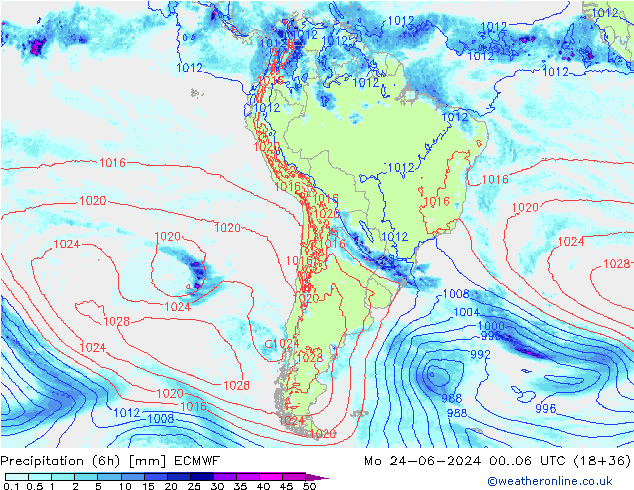 Z500/Rain (+SLP)/Z850 ECMWF Mo 24.06.2024 06 UTC