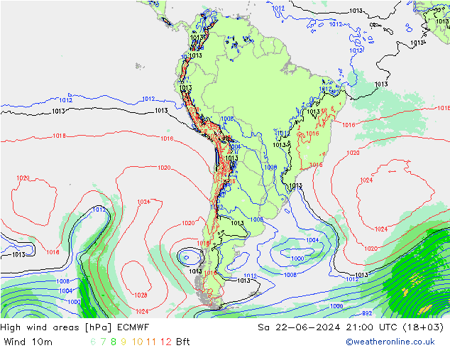 High wind areas ECMWF sab 22.06.2024 21 UTC