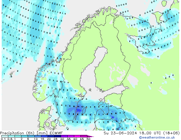 Precipitación (6h) ECMWF dom 23.06.2024 00 UTC