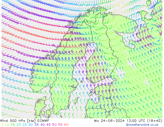 Wind 500 hPa ECMWF Po 24.06.2024 12 UTC