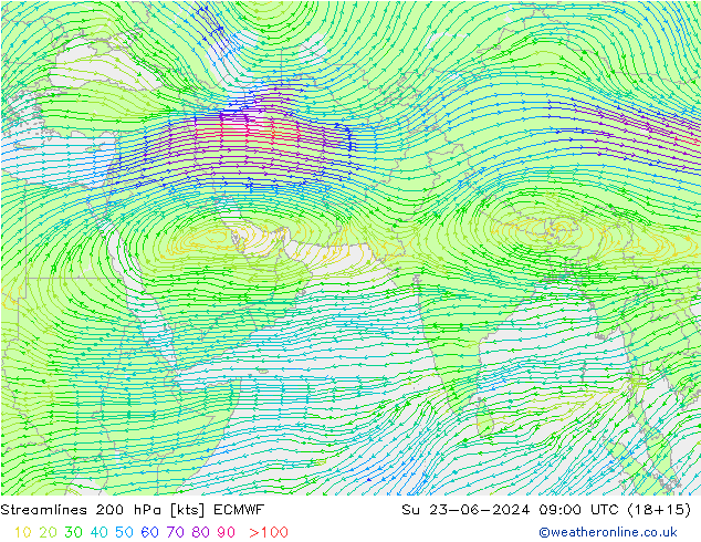 ветер 200 гПа ECMWF Вс 23.06.2024 09 UTC