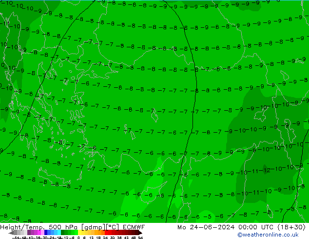 Z500/Rain (+SLP)/Z850 ECMWF Mo 24.06.2024 00 UTC