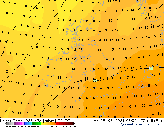 Height/Temp. 925 hPa ECMWF We 26.06.2024 06 UTC