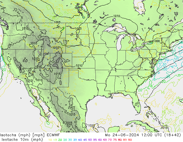 Isotachs (mph) ECMWF Seg 24.06.2024 12 UTC