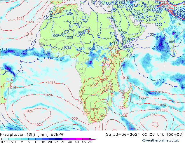 Z500/Rain (+SLP)/Z850 ECMWF So 23.06.2024 06 UTC