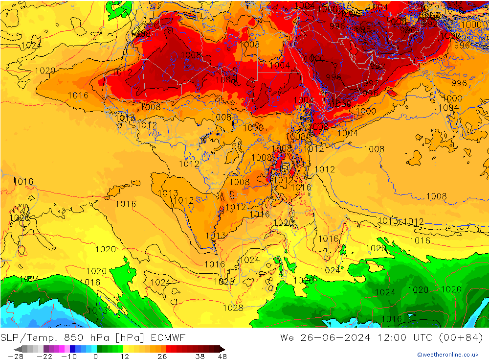 SLP/Temp. 850 hPa ECMWF wo 26.06.2024 12 UTC