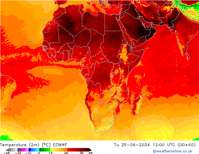 Sıcaklık Haritası (2m) ECMWF Sa 25.06.2024 12 UTC