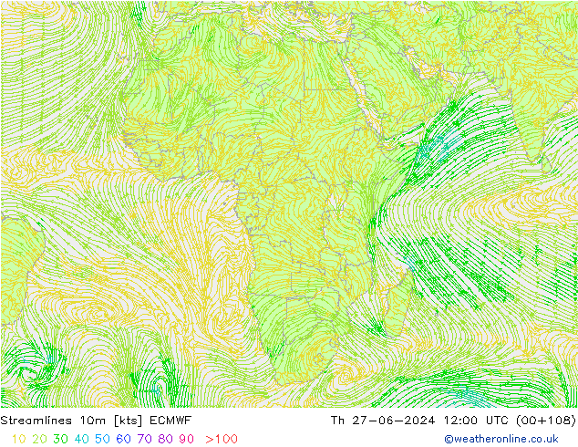 Streamlines 10m ECMWF Th 27.06.2024 12 UTC