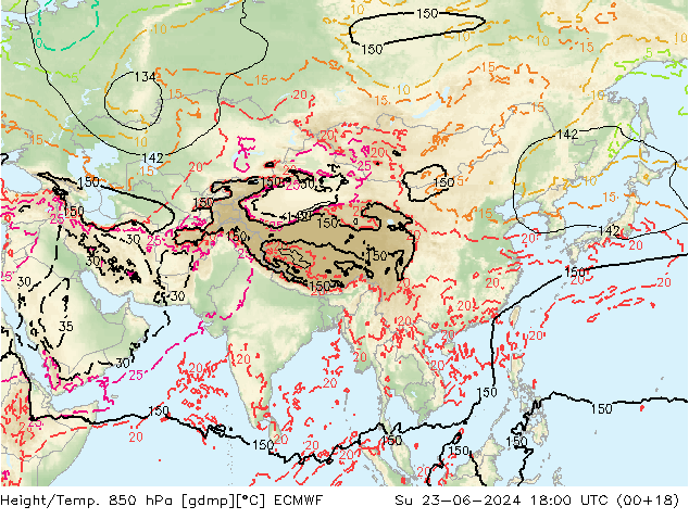 Height/Temp. 850 hPa ECMWF Su 23.06.2024 18 UTC