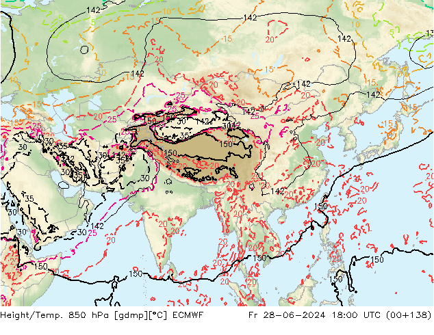 Yükseklik/Sıc. 850 hPa ECMWF Cu 28.06.2024 18 UTC