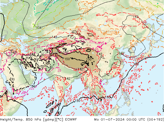 Geop./Temp. 850 hPa ECMWF lun 01.07.2024 00 UTC