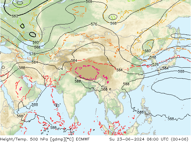 Z500/Rain (+SLP)/Z850 ECMWF Dom 23.06.2024 06 UTC