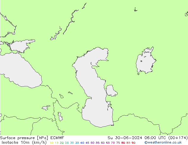 Isotachs (kph) ECMWF  30.06.2024 06 UTC