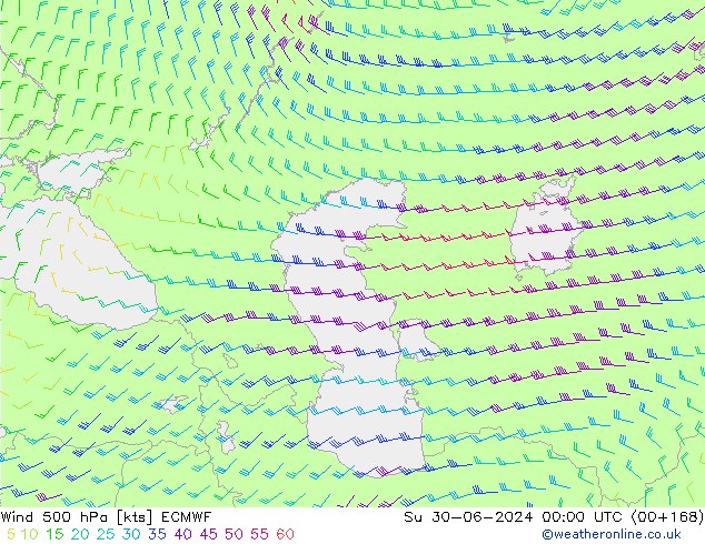 Wind 500 hPa ECMWF Su 30.06.2024 00 UTC