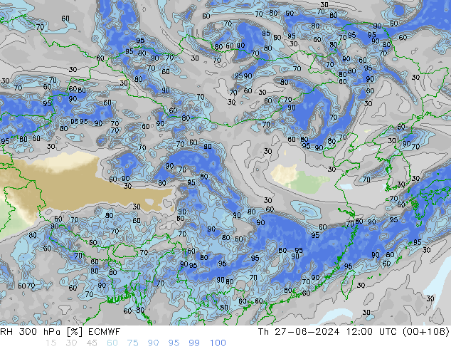 RH 300 hPa ECMWF 星期四 27.06.2024 12 UTC