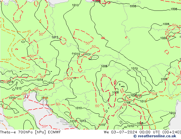 Theta-e 700hPa ECMWF mer 03.07.2024 00 UTC