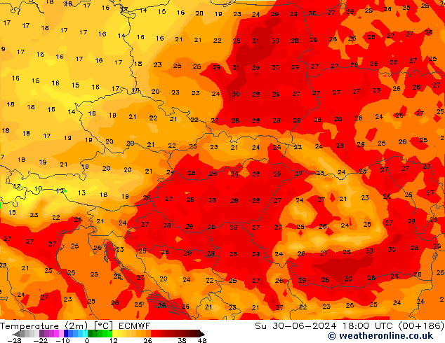 Temperatura (2m) ECMWF dom 30.06.2024 18 UTC