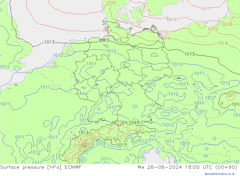 pressão do solo ECMWF Qua 26.06.2024 18 UTC