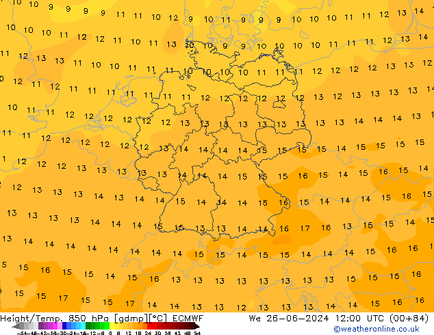 Height/Temp. 850 hPa ECMWF We 26.06.2024 12 UTC