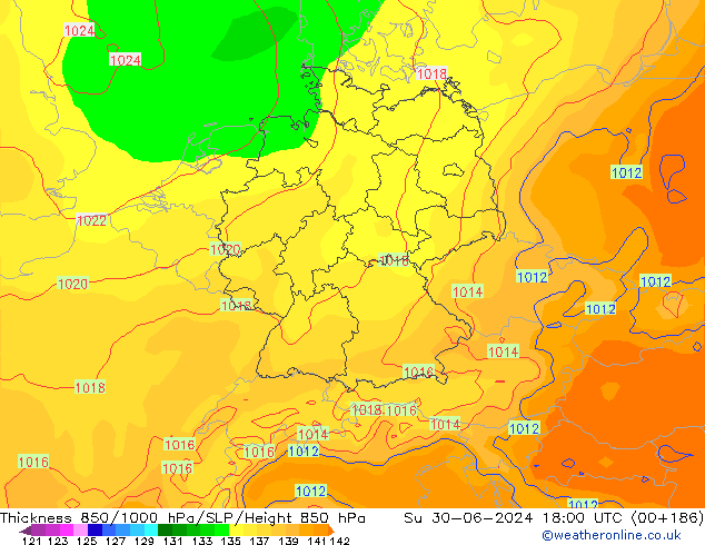 Thck 850-1000 hPa ECMWF nie. 30.06.2024 18 UTC