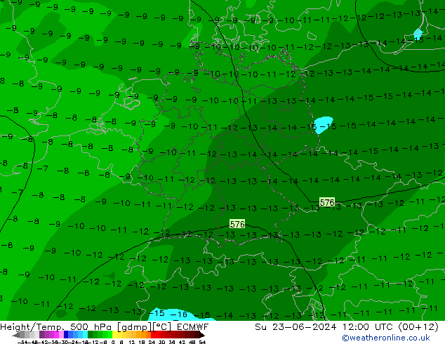 Z500/Yağmur (+YB)/Z850 ECMWF Paz 23.06.2024 12 UTC