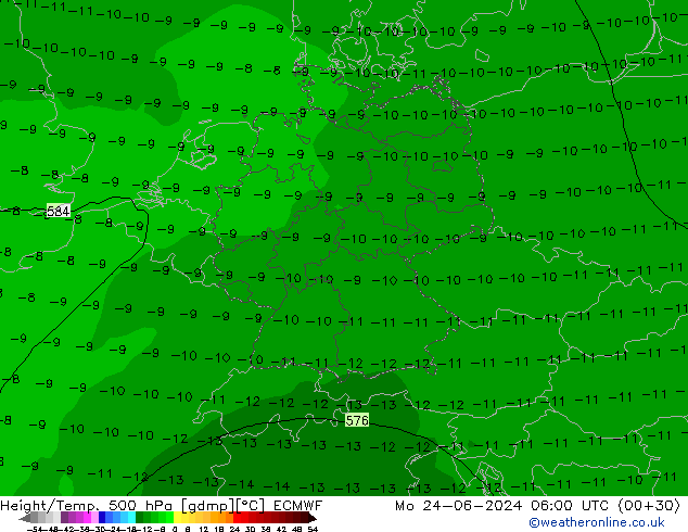 Z500/Rain (+SLP)/Z850 ECMWF пн 24.06.2024 06 UTC