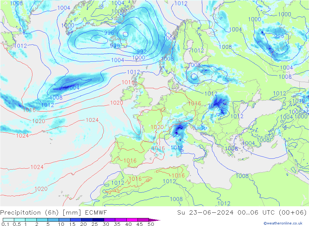 Z500/Rain (+SLP)/Z850 ECMWF dom 23.06.2024 06 UTC