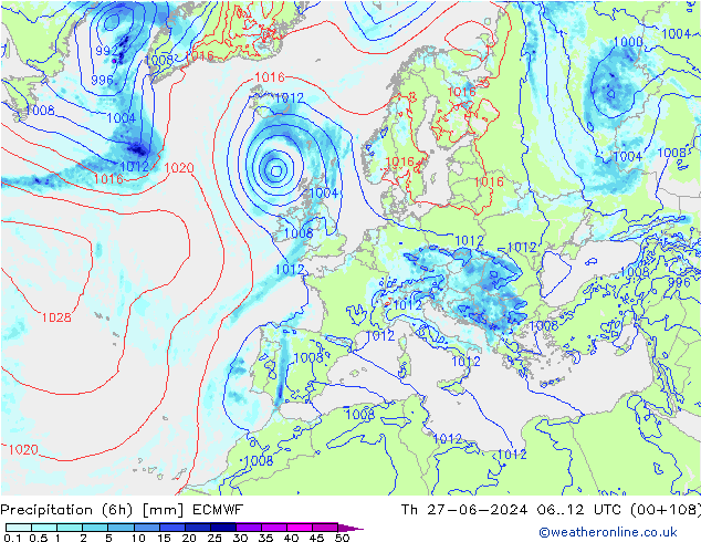 Z500/Rain (+SLP)/Z850 ECMWF Th 27.06.2024 12 UTC