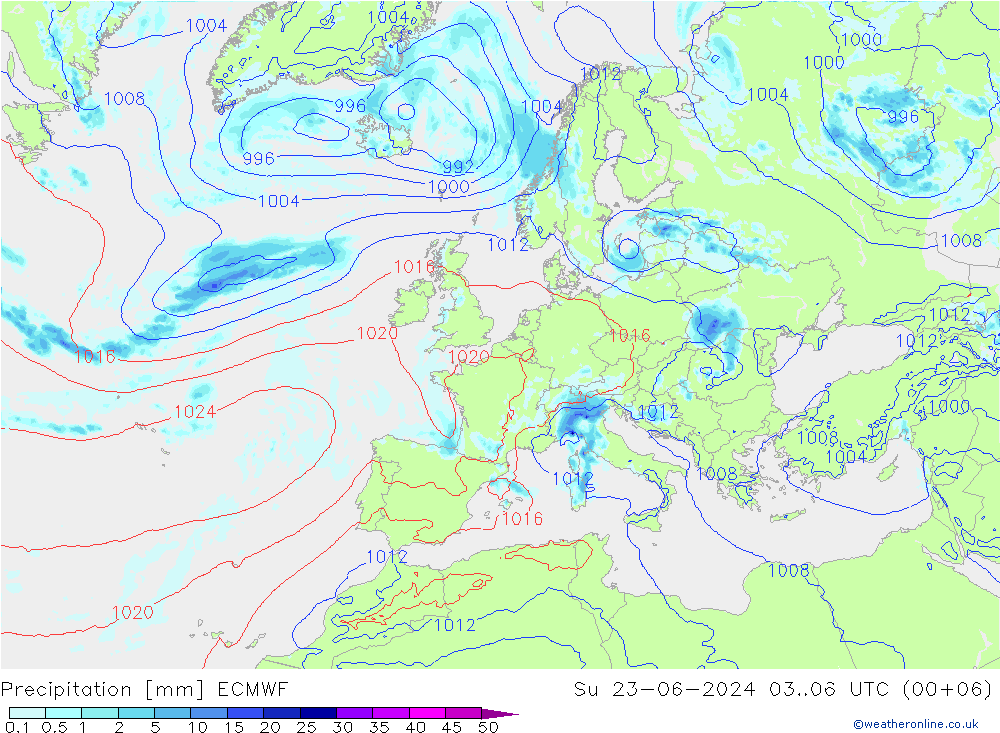 降水 ECMWF 星期日 23.06.2024 06 UTC