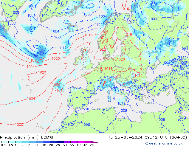 Precipitation ECMWF Tu 25.06.2024 12 UTC