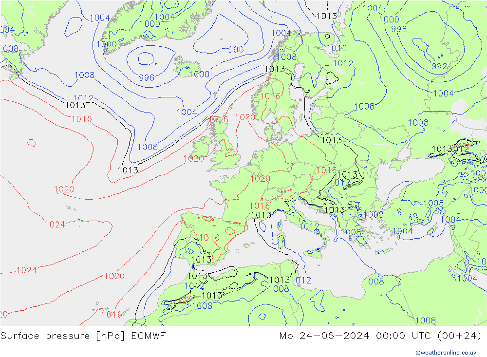 Surface pressure ECMWF Mo 24.06.2024 00 UTC