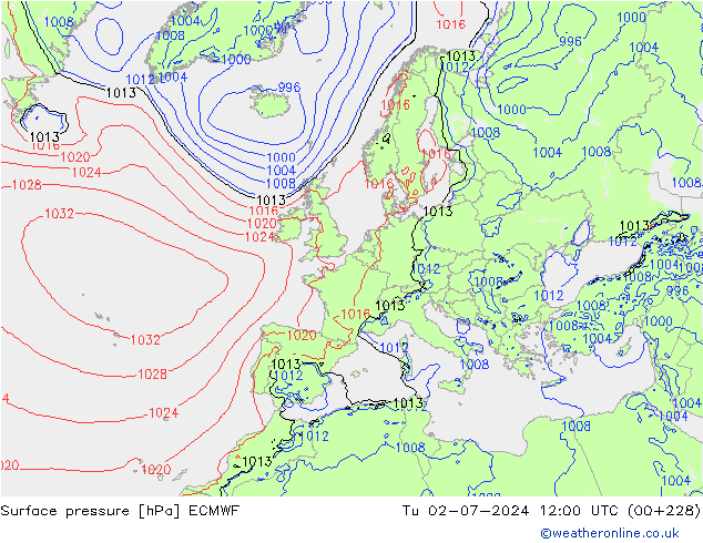 pressão do solo ECMWF Ter 02.07.2024 12 UTC