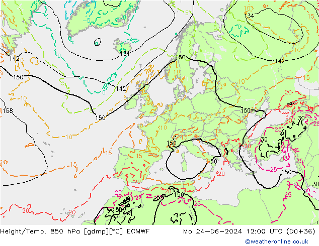 Z500/Rain (+SLP)/Z850 ECMWF lun 24.06.2024 12 UTC