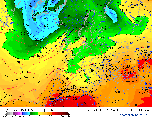 SLP/Temp. 850 hPa ECMWF Mo 24.06.2024 00 UTC