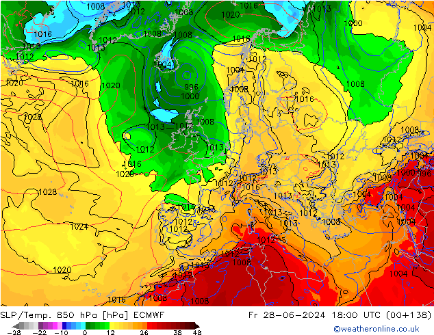 SLP/Temp. 850 hPa ECMWF ven 28.06.2024 18 UTC