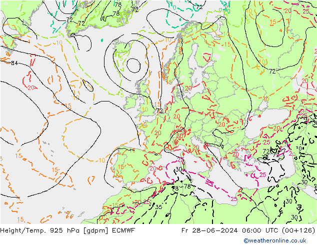Yükseklik/Sıc. 925 hPa ECMWF Cu 28.06.2024 06 UTC