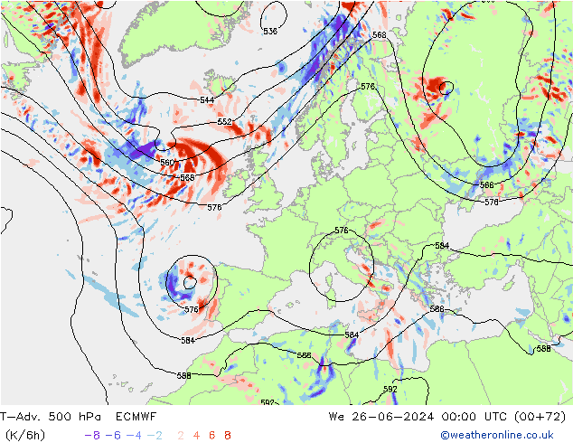 T-Adv. 500 hPa ECMWF Çar 26.06.2024 00 UTC