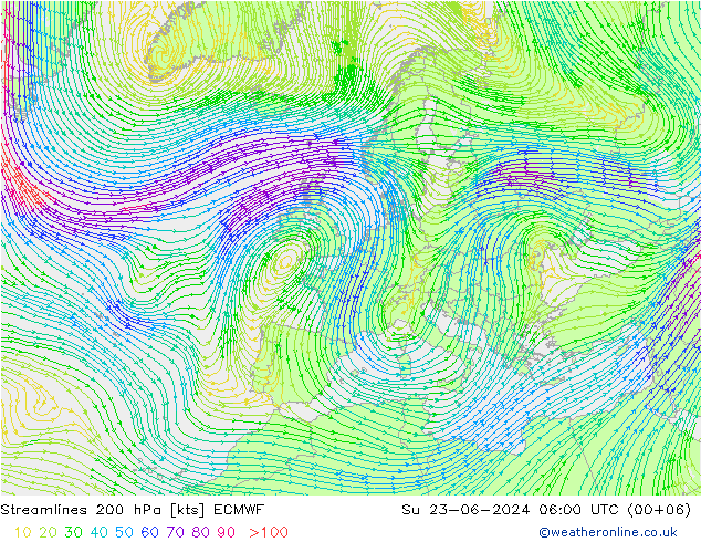 Línea de corriente 200 hPa ECMWF dom 23.06.2024 06 UTC