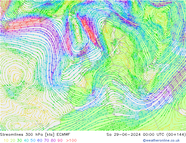 Streamlines 300 hPa ECMWF Sa 29.06.2024 00 UTC