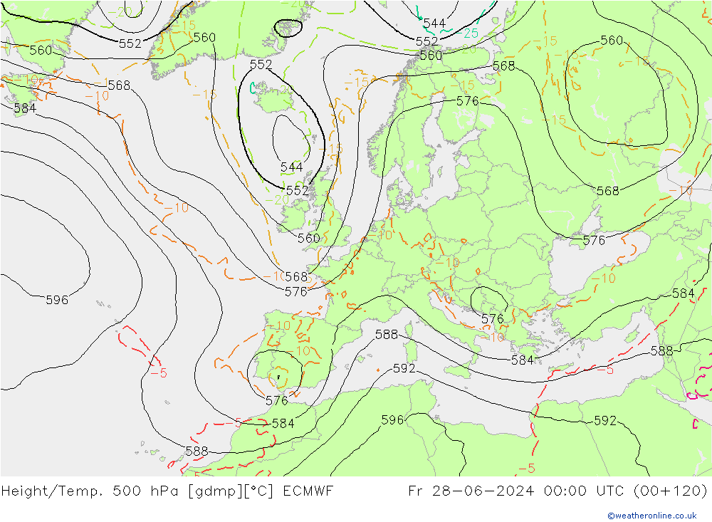Z500/Rain (+SLP)/Z850 ECMWF vie 28.06.2024 00 UTC